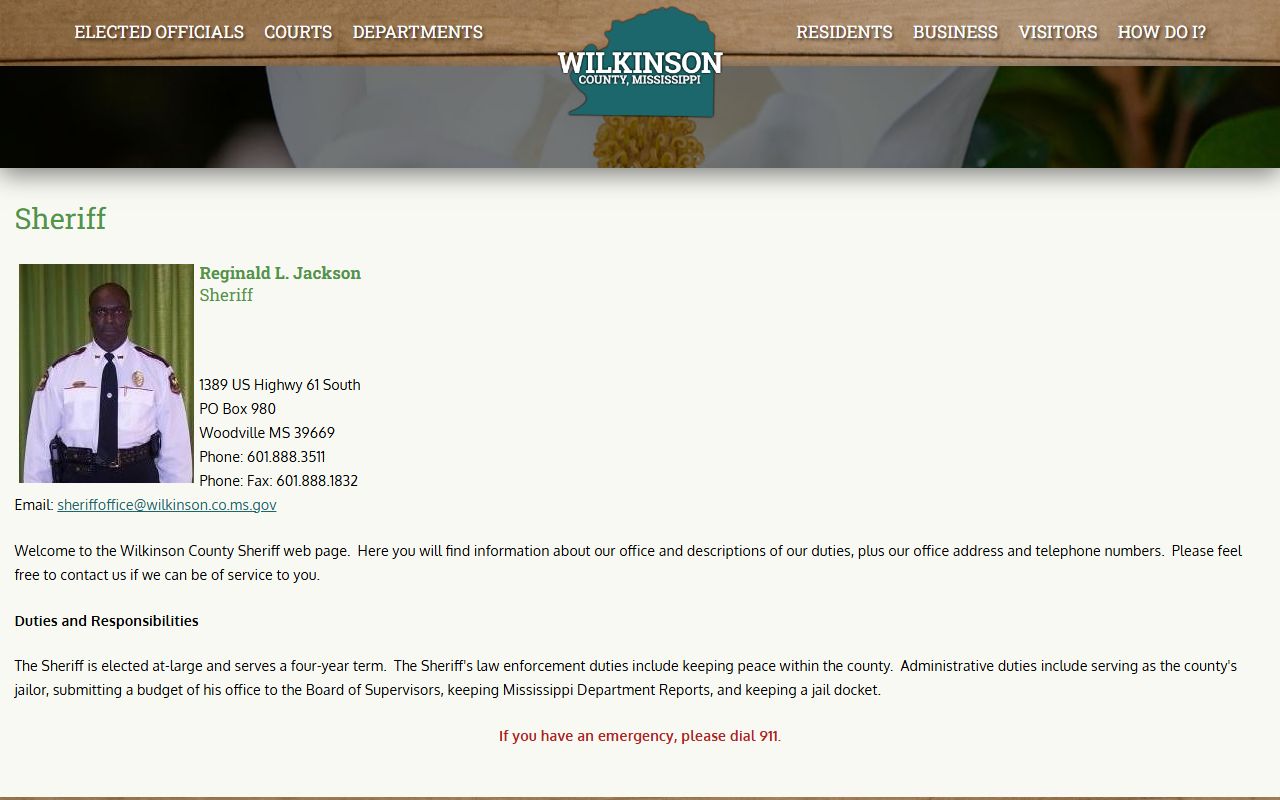 Wilkinson County sheriff page for inmate population and jail records
